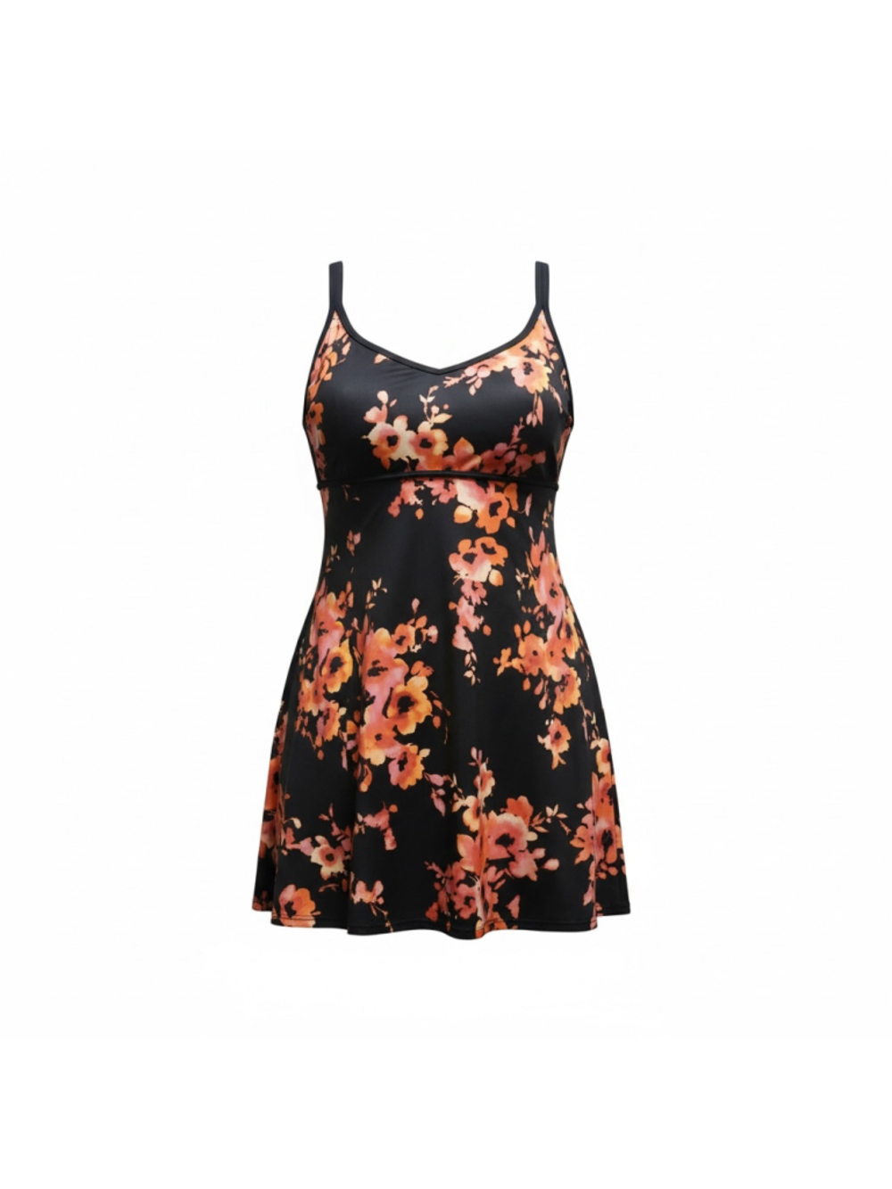 Women's Beach Belle Floral Swim Dress Plus Size 24 Black Orange INV